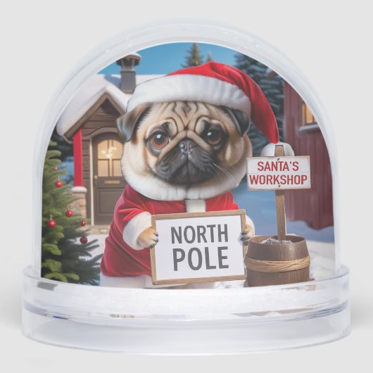 Santa Mops am Nordpol oder Ihr Haustier Hund Fotos Schneekugeln (Vorderseite)