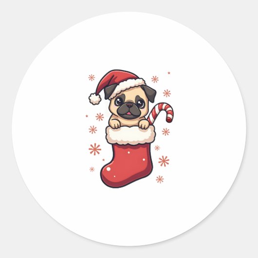 Santa Mops Delight Runder Aufkleber (Vorderseite)