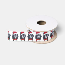 Santa Mops Dog Red Bow Weihnachtsband Satinband