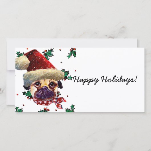 Santa Mops Feiertagskarte (Vorderseite)