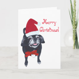 Santa Mops Hund Malen frohe Weihnachtskarten Feiertagskarte