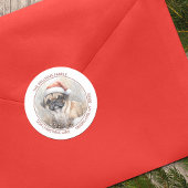 Santa Mops Hund Schnee Winter Watercolor Szene Runder Aufkleber