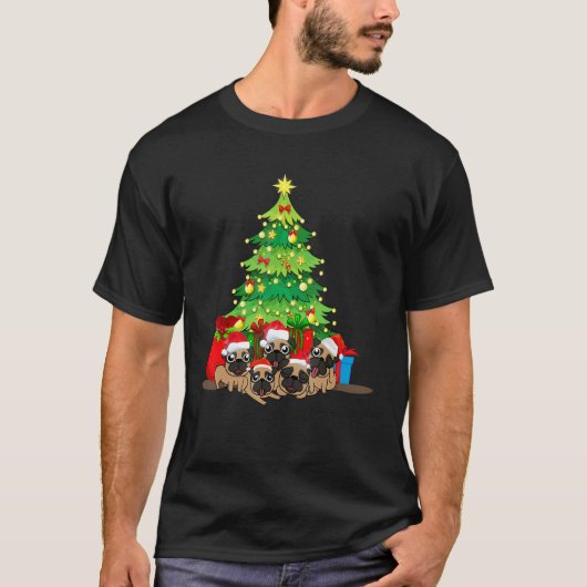Santa Mops Hund Weihnachten Frohe Pugmas Weihnacht T-Shirt (Vorderseite)