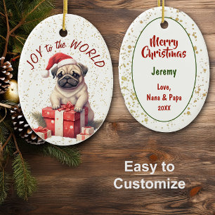 Santa Mops Hunde Geschenkboxen Freude am Welturlau Keramik Ornament
