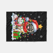 Santa Mops mit Elf Katze Weihnachtsleuchten Besitz Fleecedecke (Vorderseite (Horizontal))