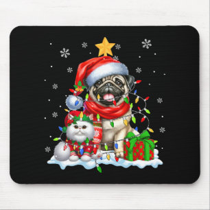 Santa Mops mit Elf Katze Weihnachtsleuchten Besitz Mousepad