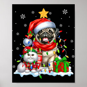 Santa Mops mit Elf Katze Weihnachtsleuchten Besitz Poster