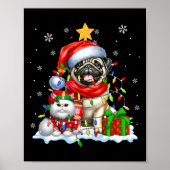 Santa Mops mit Elf Katze Weihnachtsleuchten Besitz Poster (Vorne)