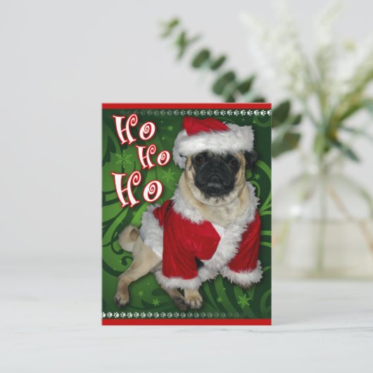Santa Mops Postkarte (Stehend Vorderseite)