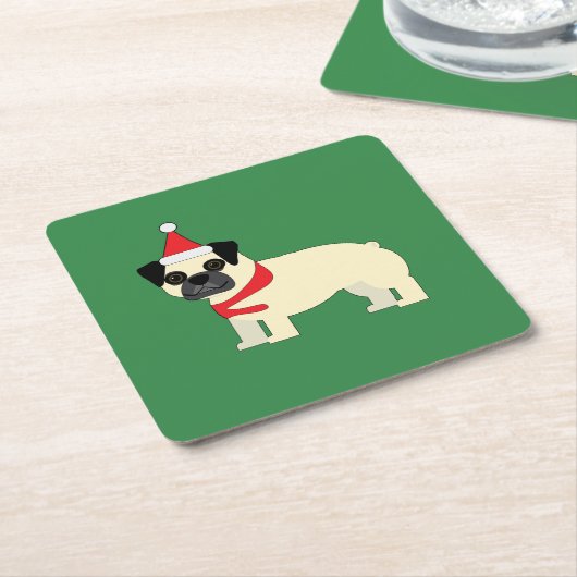 Santa Mops Rechteckiger Pappuntersetzer (angewinkelt)