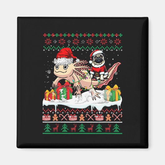 Santa Mops Riding Axolotl Weihnachtskrüge Lover O Magnet (Vorne)