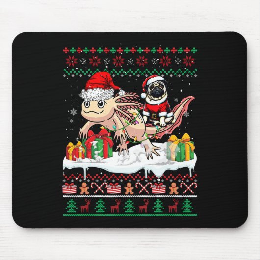 Santa Mops Riding Axolotl Weihnachtskrüge Lover O Mousepad (Vorne)
