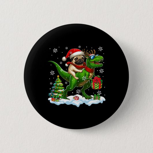 Santa Mops Riding Rentier T-rex Weihnachtskids Tod Button (Vorderseite)