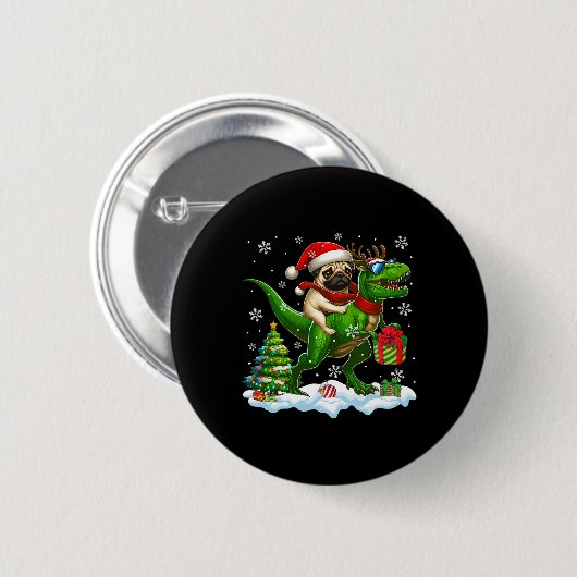 Santa Mops Riding Rentier T-rex Weihnachtskids Tod Button (Vorne & Hinten)