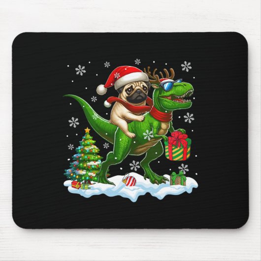 Santa Mops Riding Rentier T-rex Weihnachtskids Tod Mousepad (Vorne)