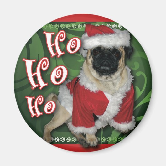 Santa Mops Round Magnet (Vorne)