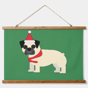 Santa Mops Wandteppich Mit Holzrahmen