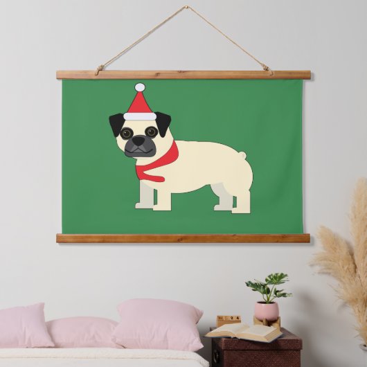 Santa Mops Wandteppich Mit Holzrahmen (Schlafzimmer)