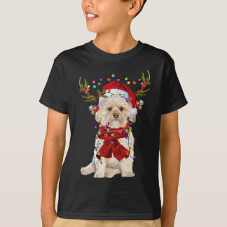 Santa Morkie Dog Rentier Weihnachtsbeleuchtung T-Shirt