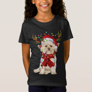 Santa Morkie Dog Rentier Weihnachtsbeleuchtung T-Shirt