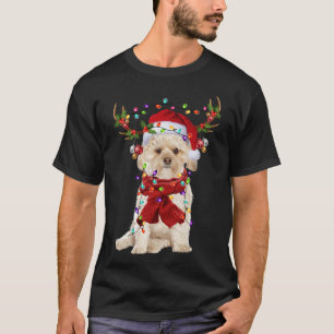 Santa Morkie Dog Rentier Weihnachtsbeleuchtung T-Shirt