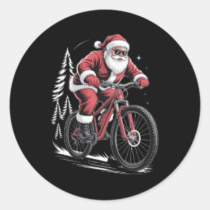 Santa Mountainbike fahren Weihnachtsbäume Xmas Runder Aufkleber