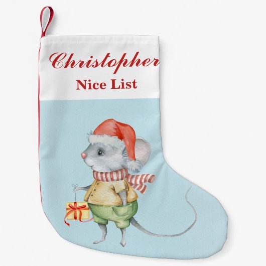 Santa Mouse Individuelle Name Nice List DCSA34 Kleiner Weihnachtsstrumpf (Vorderseite)