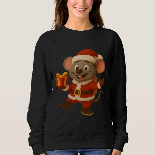 Santa Mouse Long Sleeve T - Shirt | Niedliches Wei (Vorderseite)