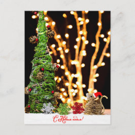 Santa Mouse und Weihnachtsbaum Vintag Feiertagspostkarte