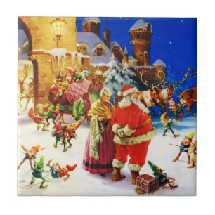 Santa & Mrs. Claus am Nordpol am Heiligen Abend Fliese