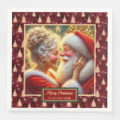 Santa & Mrs Claus Christmas Napkins Red Gold Serviette (Vorderseite)