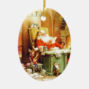 Santa & Mrs. Claus & die Elfen überprüfen seine Li Keramik Ornament