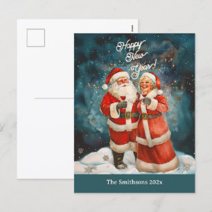 Santa Mrs Claus Happy New Year Postcard Feiertagspostkarte