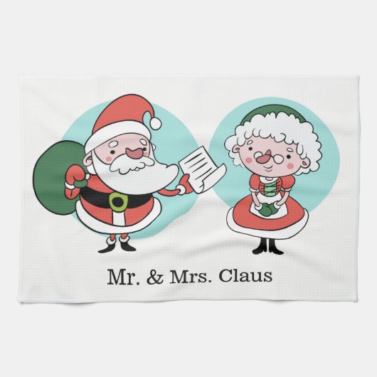 Santa & Mrs Claus individuelle Name Küchenhandtuch Küchentuch (Horizontal)