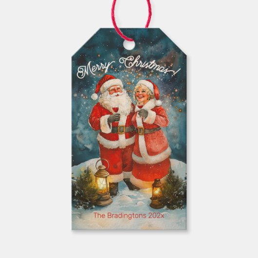 Santa Mrs Claus Merry Christmas Geschenkanhänger (Vorderseite)