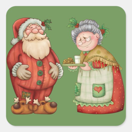 Santa Mrs. Claus Milk Cookies Quadratischer Aufkleber (Vorderseite)