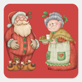 Santa Mrs. Claus Milk Cookies Quadratischer Aufkleber