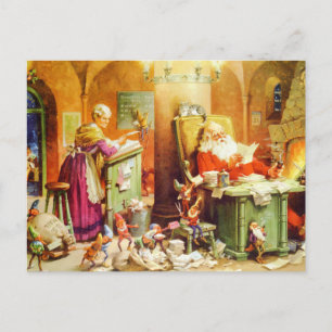 Santa & Mrs. Claus & the Elves Karo Seine Liste Feiertagspostkarte