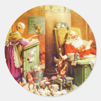 Santa & Mrs. Claus & the Elves Karo Seine Liste Runder Aufkleber