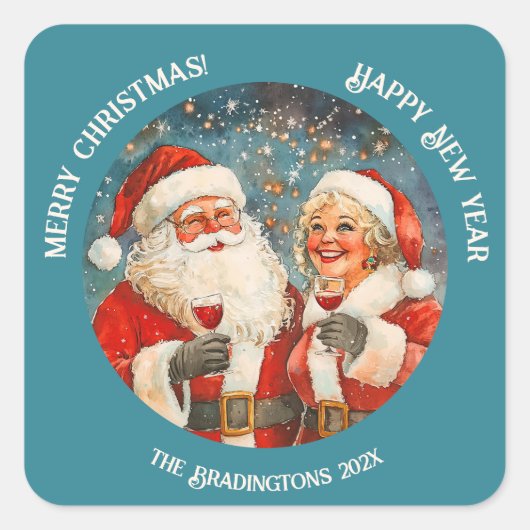 Santa Mrs Claus Weihnachten Quadratischer Aufkleber (Vorderseite)