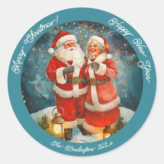 Santa Mrs Claus Weihnachten Runder Aufkleber (Vorderseite)