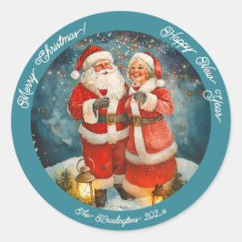 Santa Mrs Claus Weihnachten Runder Aufkleber