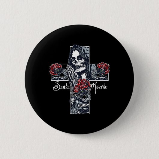 Santa Muerte Cross Button (Vorderseite)