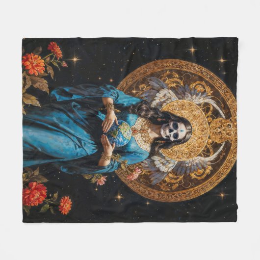 Santa Muerte Fleecedecke (Vorderseite (Horizontal))