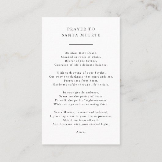 Santa Muerte Guardianship & Protection Praetkarte Visitenkarte (Rückseite)