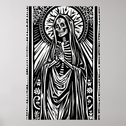 Santa Muerte Linocut Pattern Poster (Vorne)