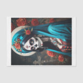 Santa Muerte mit Blume in traditionellem Kostüm Seidenpapier (Vorderseite)