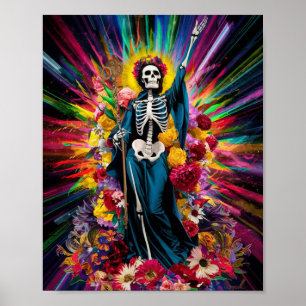 Santa Muerte mit farbenfrohem Lichtplakat Poster
