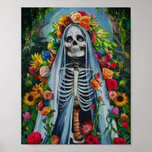 Santa Muerte mit farbenfrohen Blume Poster