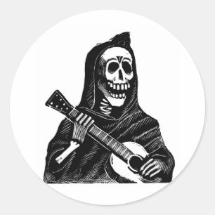 Santa Muerte mit Guitar Circa in den frühen 1900er Runder Aufkleber